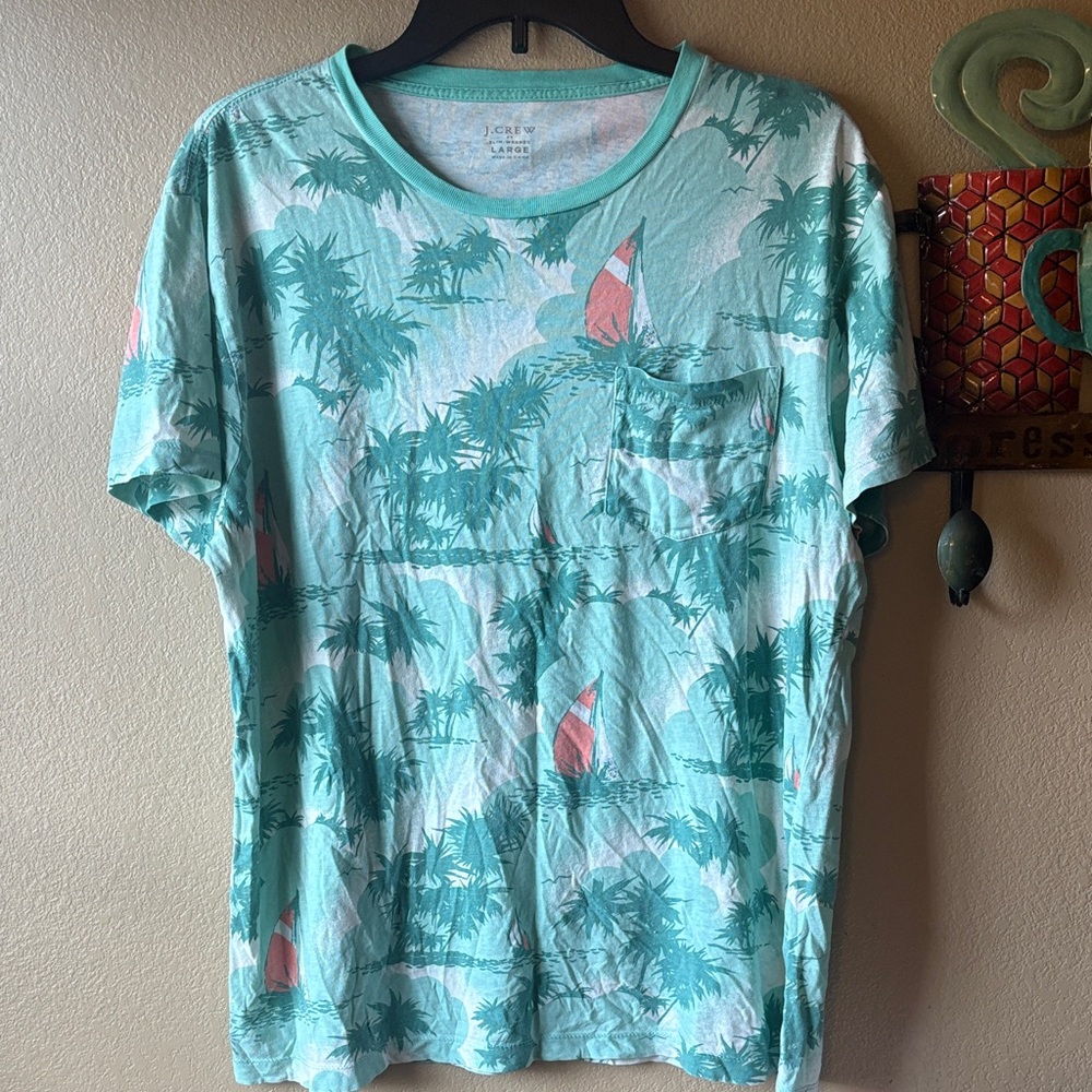J. Crew Aqua and Coral Scenic Tee
